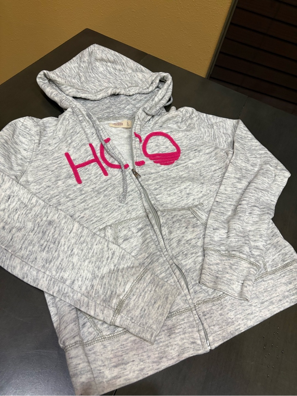 Vintage Hollister Co. Grey Pink Logo Full Zip Hoodie. Y2K McBling Size